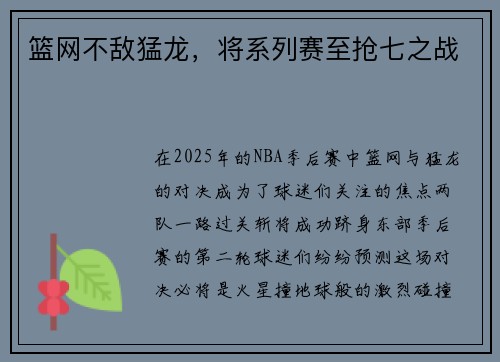 篮网不敌猛龙，将系列赛至抢七之战
